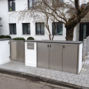 M&uuml;lleinhausung mit Briefkastenanlage und Gartentor aus Edelstahl